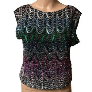 AVON FASHIONS Vintage sequins crop short top blouse size 5/6